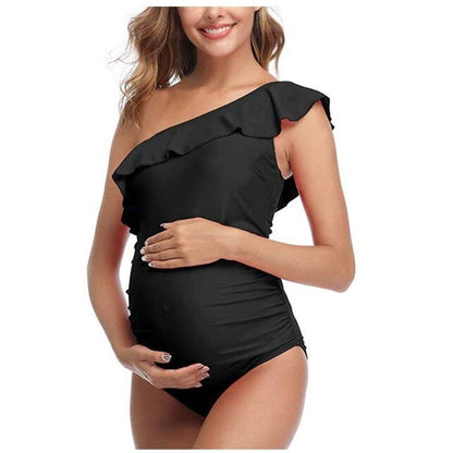 Plus Size Letters Printed Maternity Swimsuit - black / S On sale