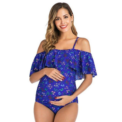 Plus Size Letters Printed Maternity Swimsuit - blue print 2 / S On sale