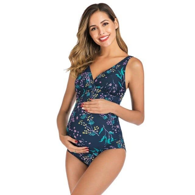 Plus Size Letters Printed Maternity Swimsuit - blue print / S On sale