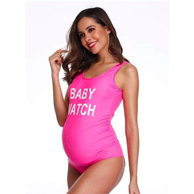 Plus Size Letters Printed Maternity Swimsuit - Lavender / L On sale