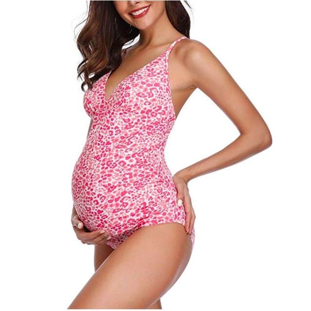 Plus Size Letters Printed Maternity Swimsuit - Pink / S On sale