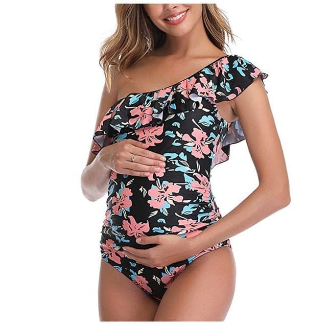 Plus Size Letters Printed Maternity Swimsuit - print2 / S On sale