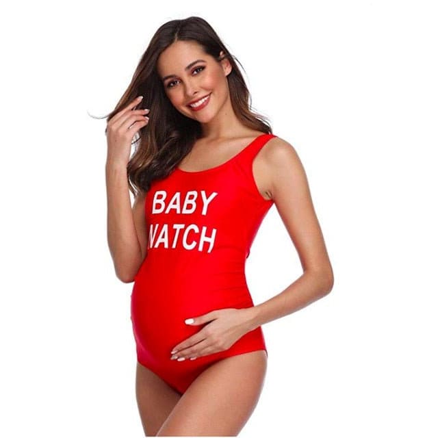 Plus Size Letters Printed Maternity Swimsuit - Red / S On sale