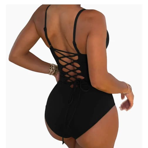 Plus Size Sexy Solid Backless String One Piece Swimsuit - On sale