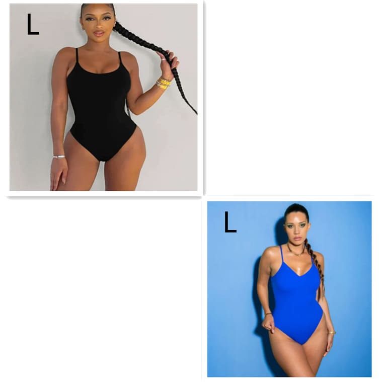 Plus Size Sexy Solid Backless String One Piece Swimsuit - Black Blue round collar / L
