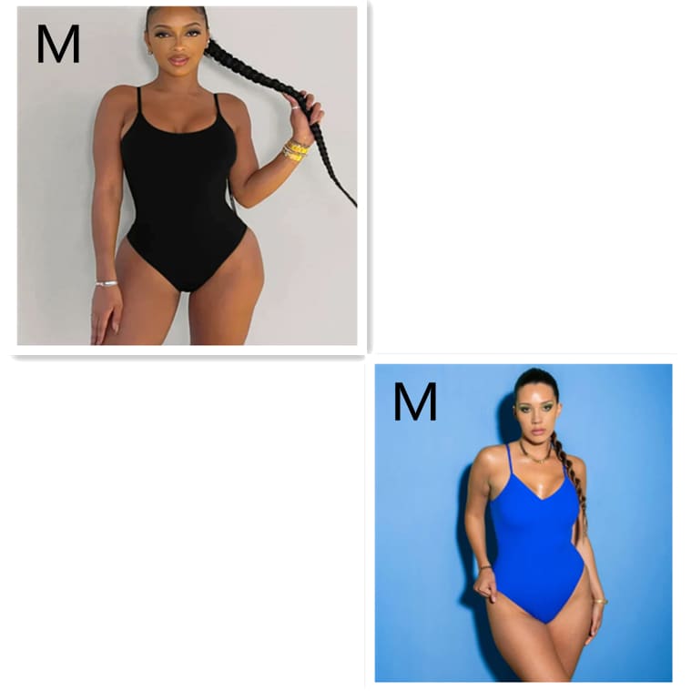 Plus Size Sexy Solid Backless String One Piece Swimsuit - Black Blue round collar / M
