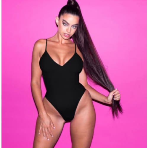 Plus Size Sexy Solid Backless String One Piece Swimsuit - Black / 2XL On sale
