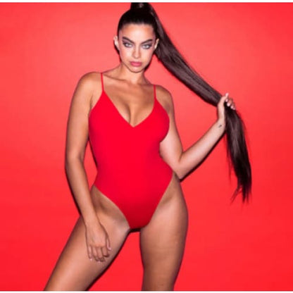 Plus Size Sexy Solid Backless String One Piece Swimsuit - Red / 2XL On sale