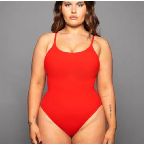 Plus Size Sexy Solid Backless String One Piece Swimsuit - Red round neck / XL On sale