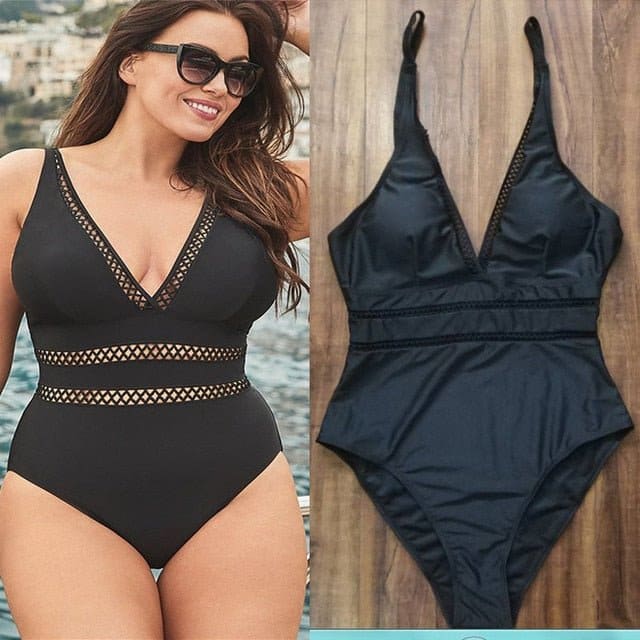 Plus Size Slimming Waist One Piece Swimsuit - black monokini / XXXL On sale