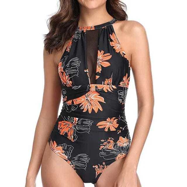 Print Mesh Push Up One Piece Swimsuit - A19941PB / XL On sale