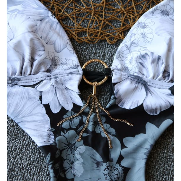 Printed Color Slimming Monokini One Piece Swimsuit - On sale