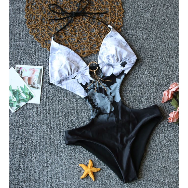 Printed Color Slimming Monokini One Piece Swimsuit - On sale