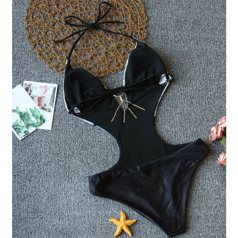 Printed Color Slimming Monokini One Piece Swimsuit - On sale