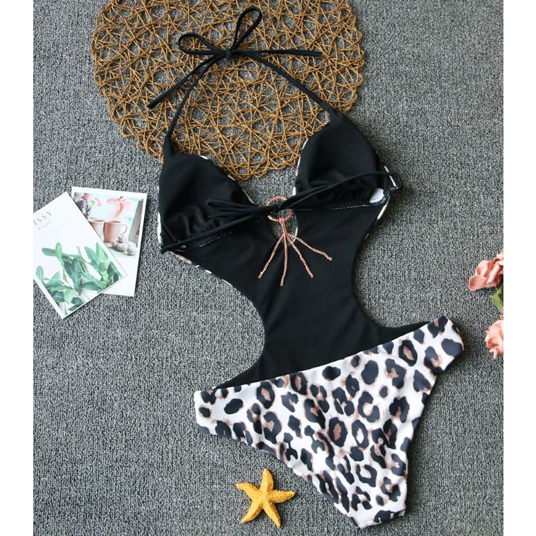 Printed Color Slimming Monokini One Piece Swimsuit - On sale