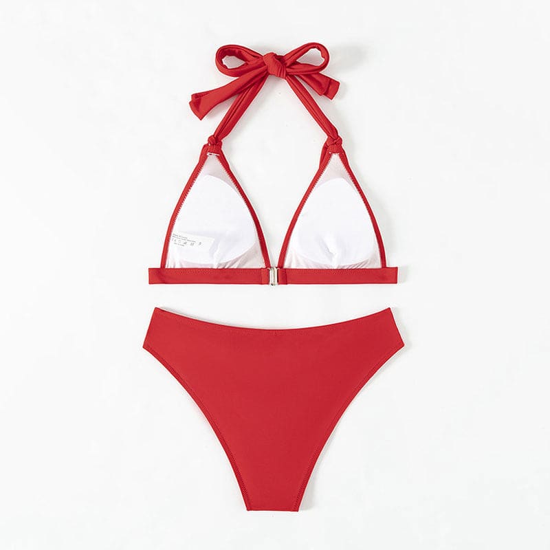 Red Halter Knotted Brazilian Bikini Swimsuit - On sale