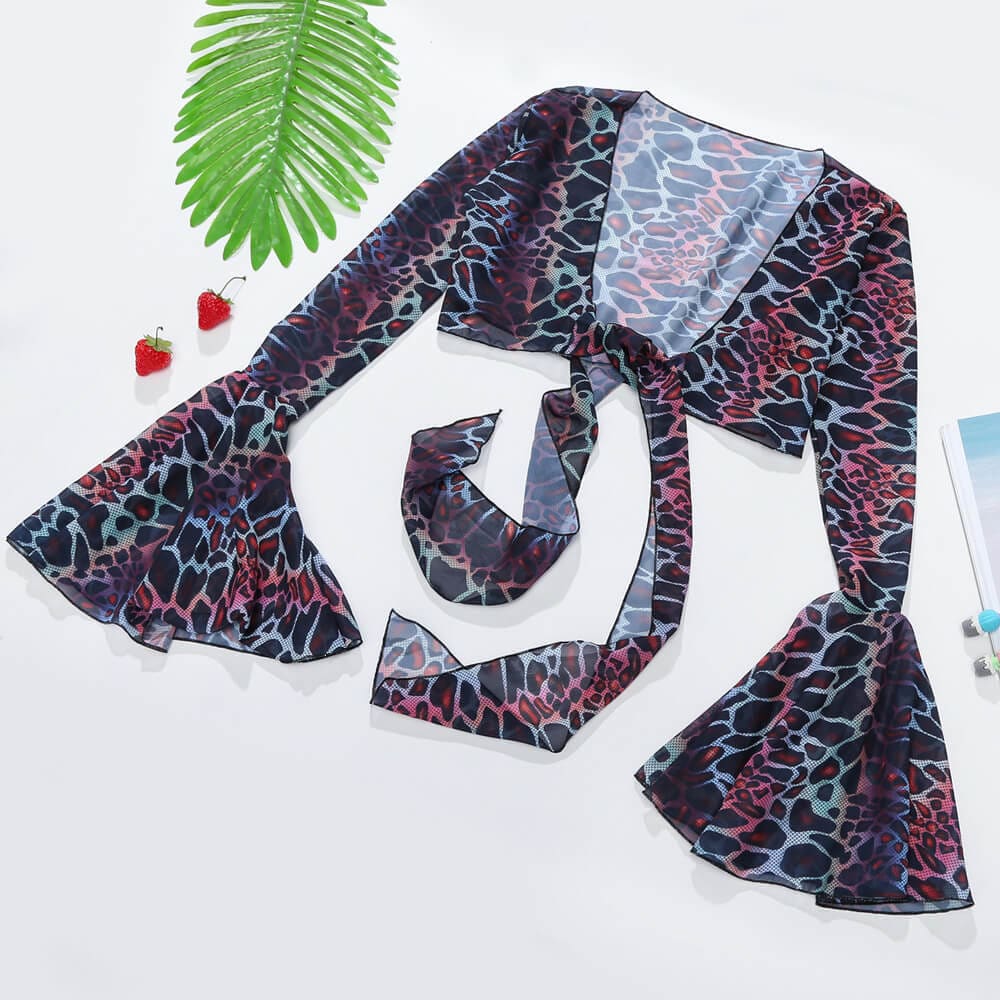 Lonkey Mesh Three Piece Swimsuit Women's Digital Printing Twist Bag Sun Protection Clothing main image 0