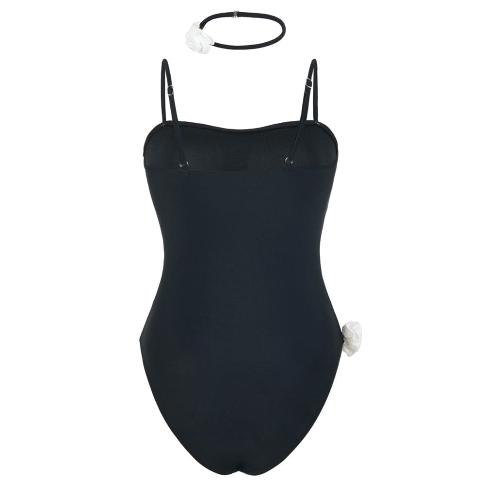 Romantic Rosette Choker Square-Neck One Piece Swimsuit - On sale