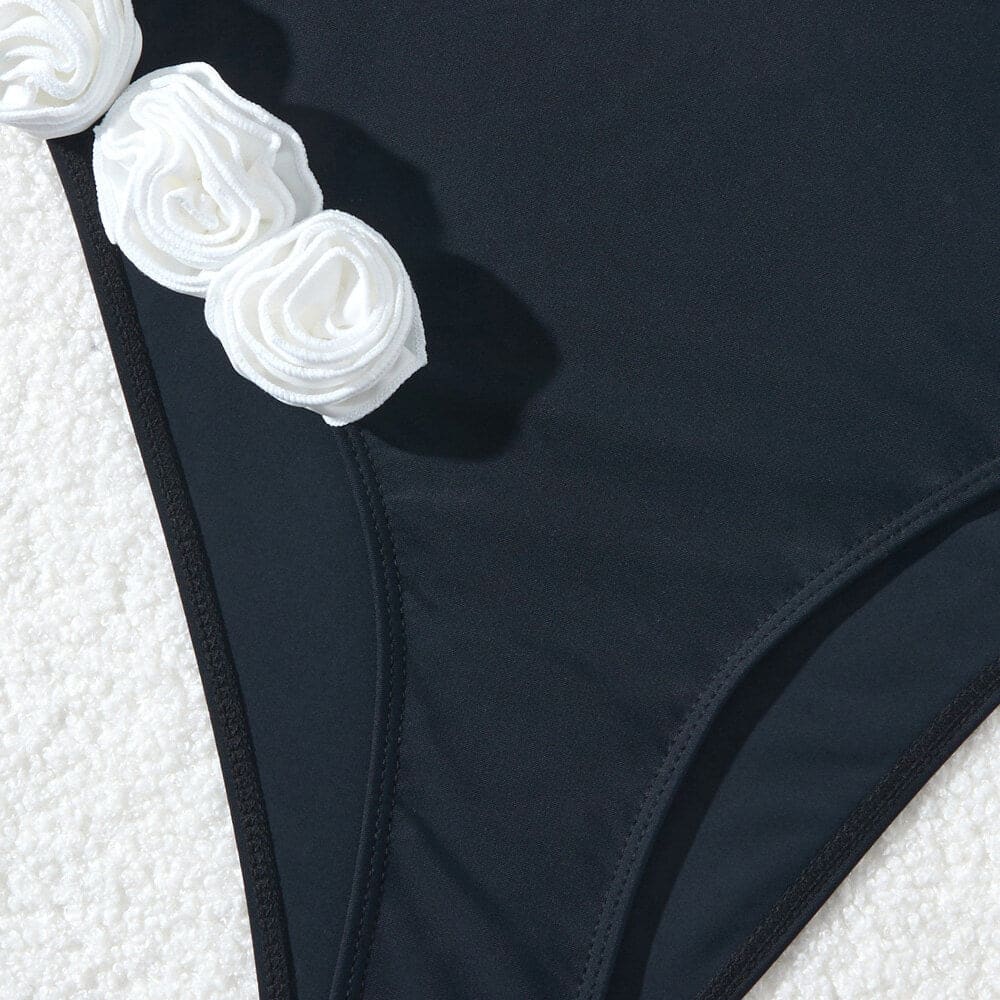 Romantic Rosette Choker Square-Neck One Piece Swimsuit - On sale