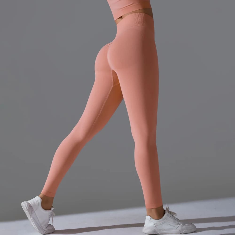 Seamless Scrunch Butt Yoga Leggings – High Waist Tummy Control - Pale Orange / M On sale