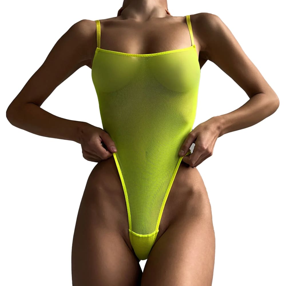 See-Through Mesh High Cut Thong Monokini Swimsuit - On sale