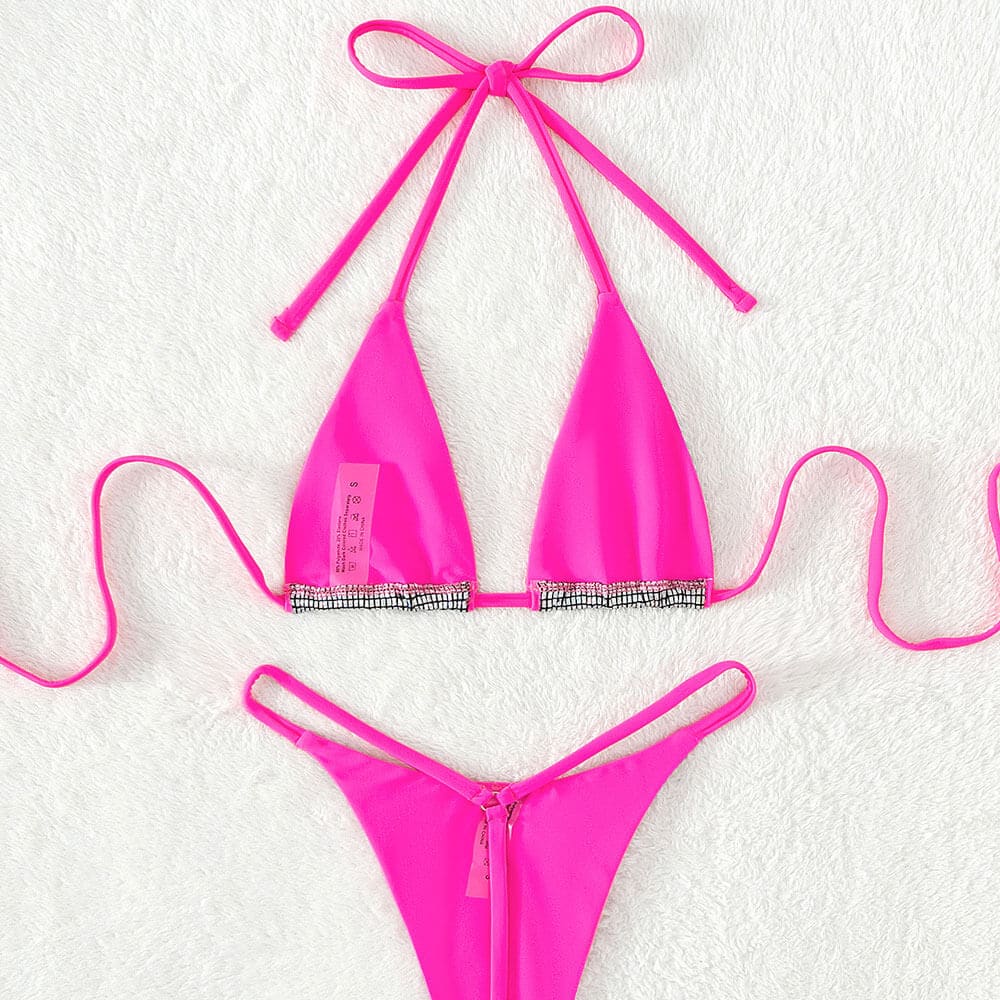 Sexy Contrast String Thong Micro Triangle Bikini - On sale