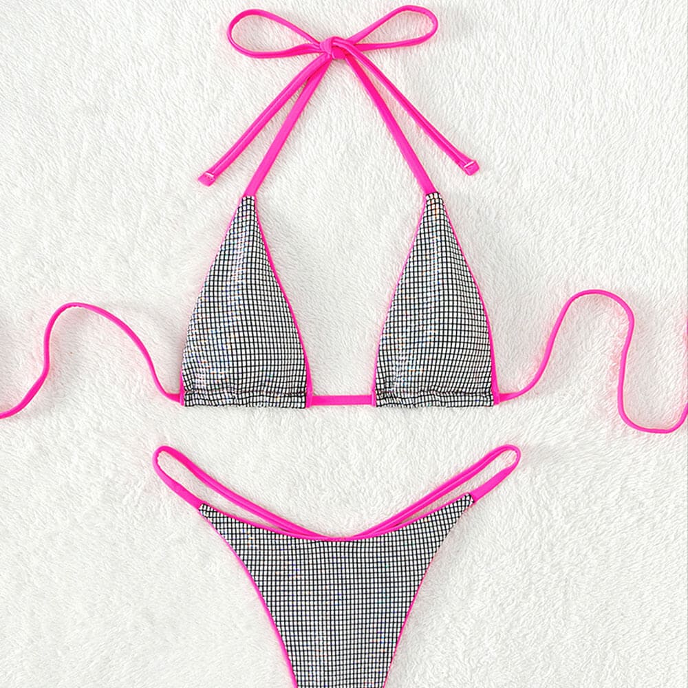 Sexy Contrast String Thong Micro Triangle Bikini - On sale