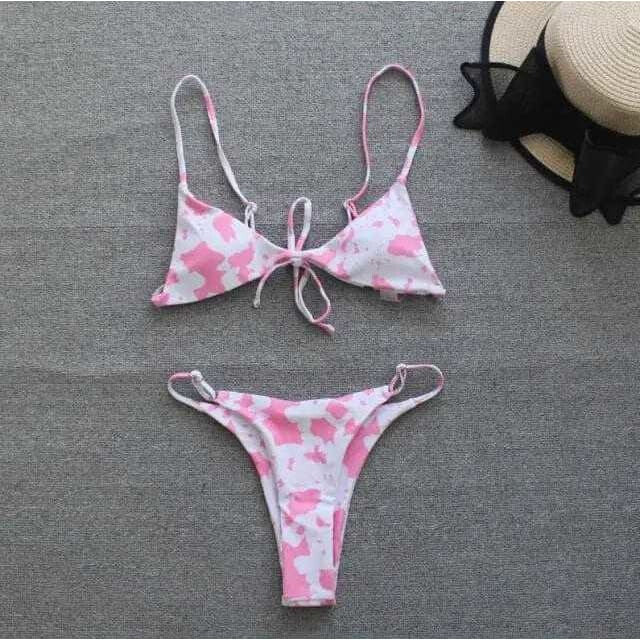 Sexy Cow Printed Triangle Brazilian Bikini Swimsuit - On sale