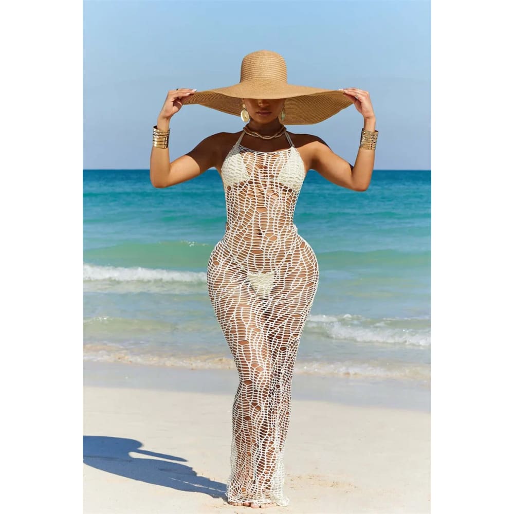 Sexy Crochet Hollow Out 3-Piece Beach Bikini Set - On sale