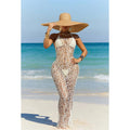 White crochet hollow-out beach bikini set, halter straps, long bodycon maxi
