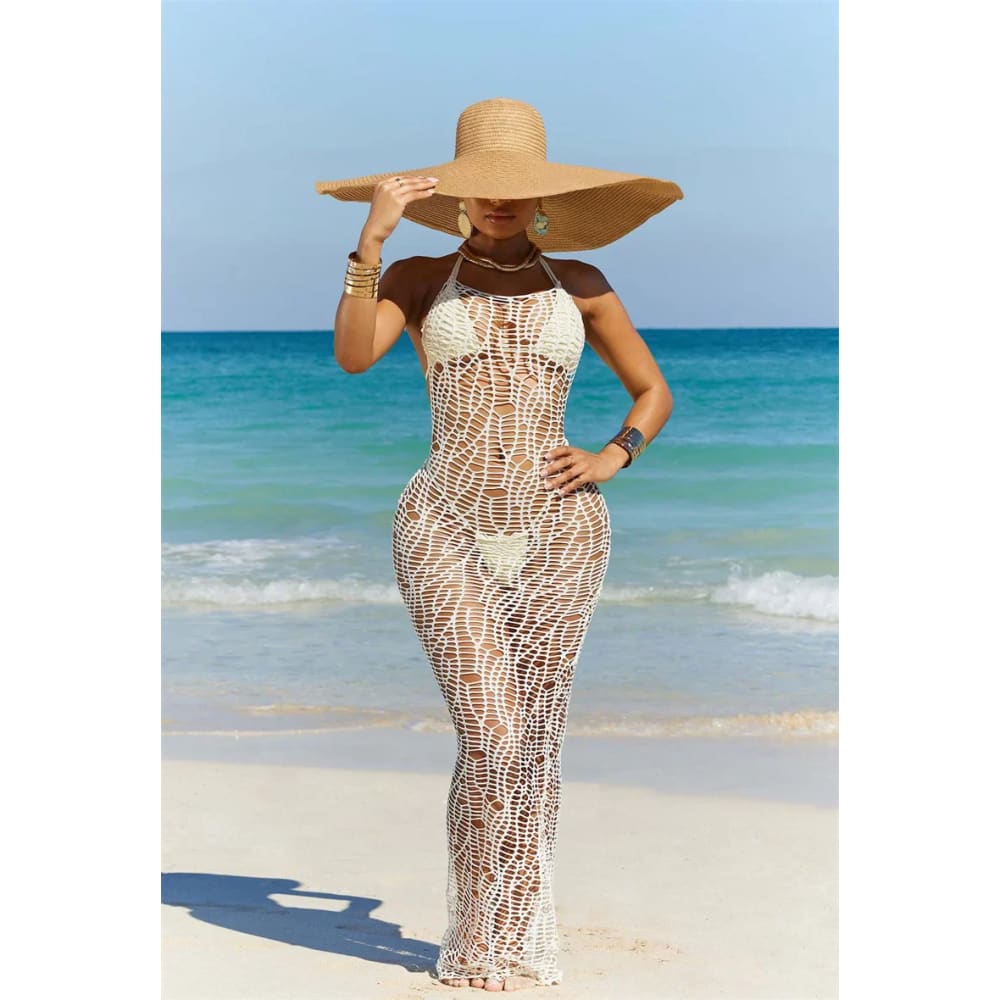 Sexy Crochet Hollow Out 3-Piece Beach Bikini Set - WHITE / S On sale