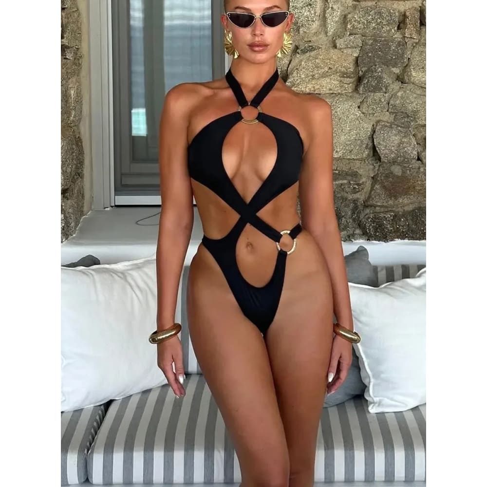 Sexy Cut-Out Halter Monokini – Thong One Piece Swimsuit - On sale