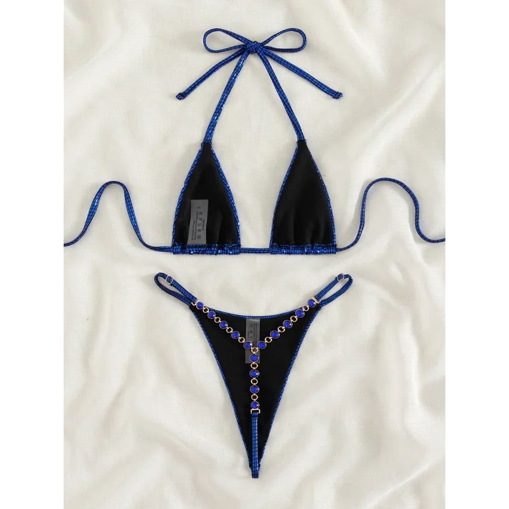 Sexy Extreme Mini Micro Thong Diamond Bikini - Blue / XS On sale