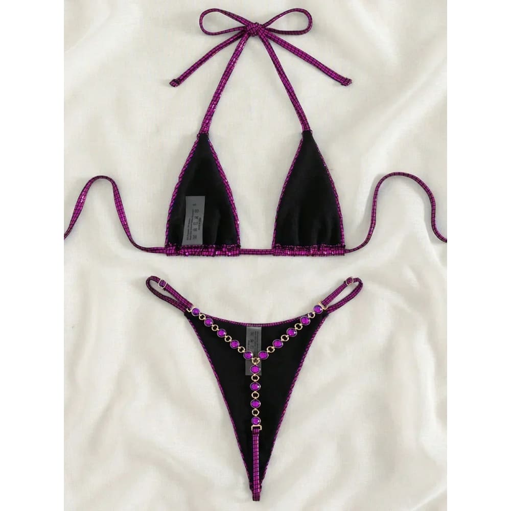 Sexy Extreme Mini Micro Thong Diamond Bikini - Purple / XS On sale