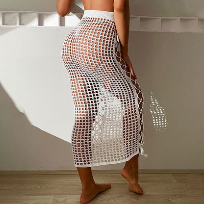 Sexy Fishnet Crochet Knit Beach Cover Up Midi Skirt - On sale