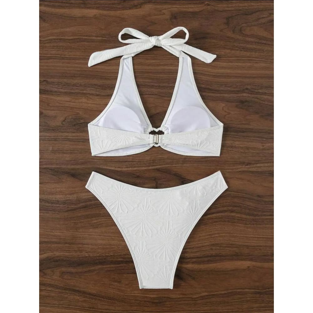 Sexy Heart Ring Bikini Set – High‑Cut Backless Swimwear - White / L On sale