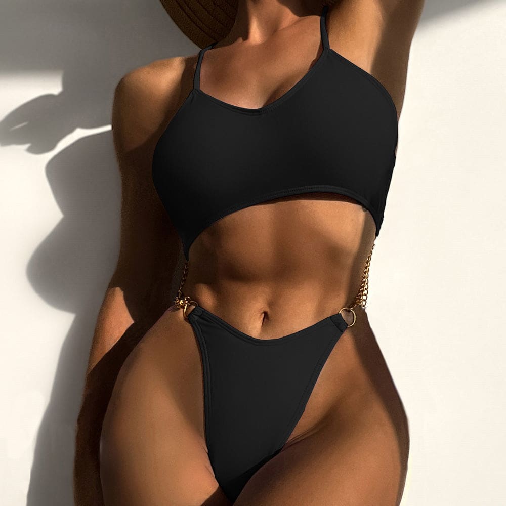 Sexy High Cut Cutout Low Back Brazilian One Piece Swimsuit - Black / S On sale