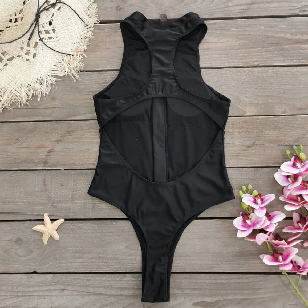 Sexy High-Cut Thong Cutout Zip-Front Brazilian Swimsuit - On sale