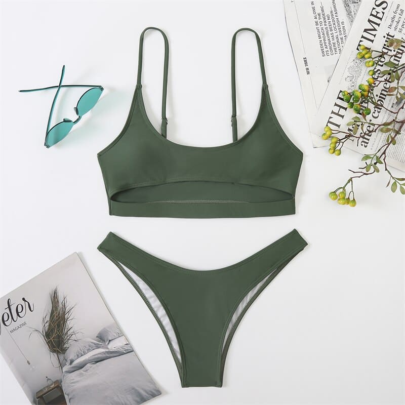 Sexy High Cut Underboob Out Bikini - Green / S On sale