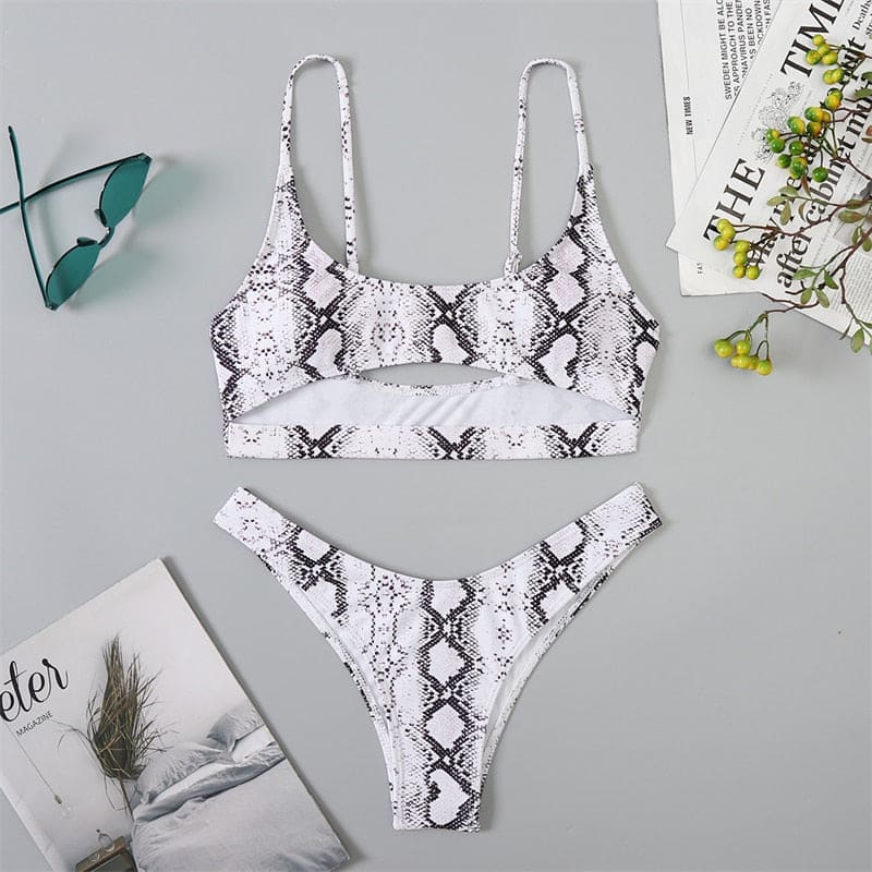 Sexy High Cut Underboob Out Bikini - White/Black / S On sale