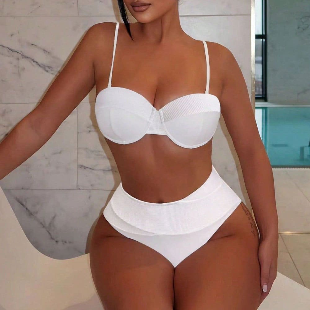 Sexy High-Waist Textured Brazilian Bikini - On sale