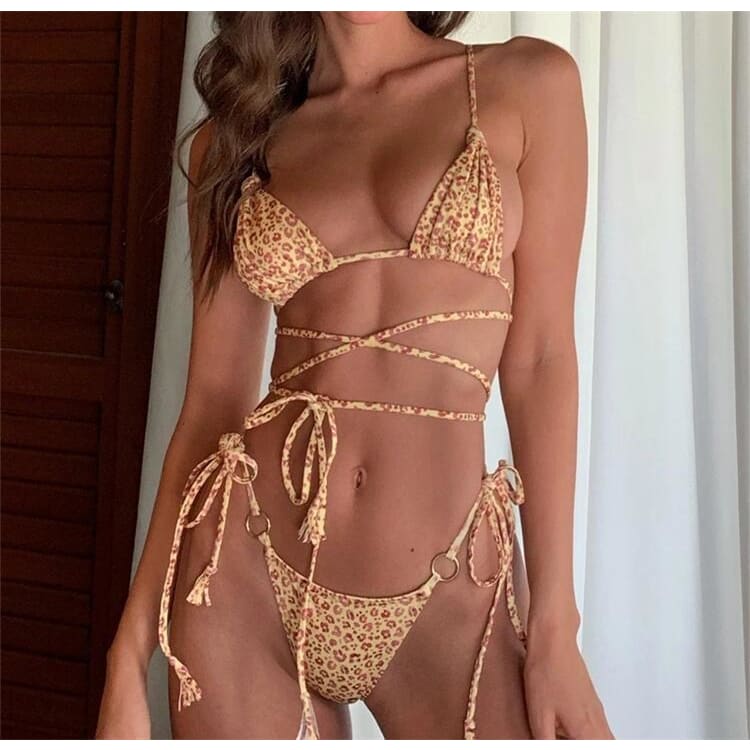 Sexy Hollow Out Cross String Brazilian Thong Bikini - Suit / L On sale