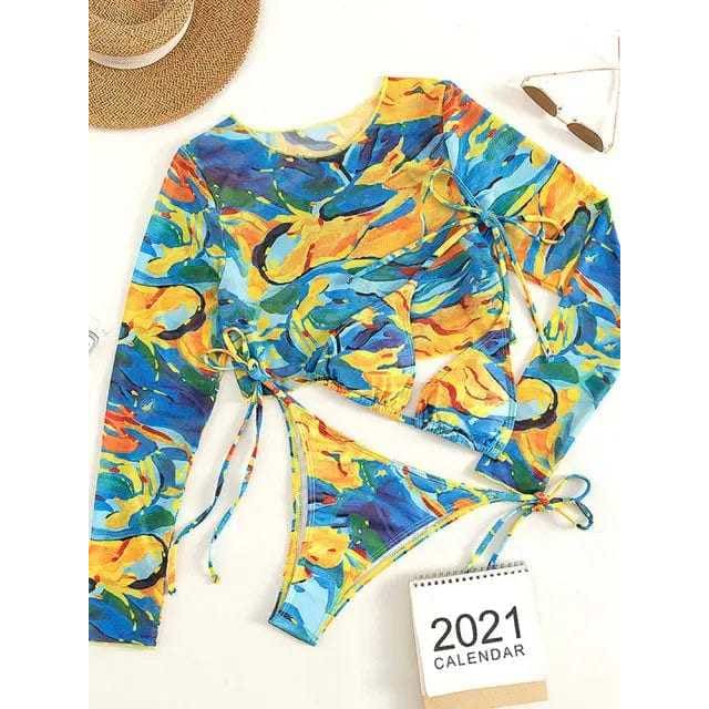 Sexy Leopard Long sleeves Three Piece Swimsuits - X21SW5949-4 / M On sale