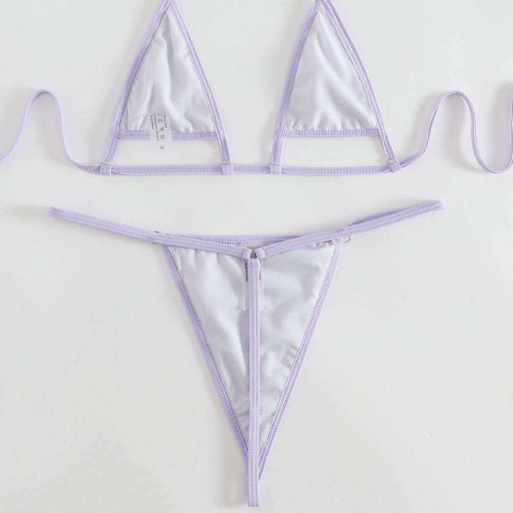 Sexy Light Purple Petal Effect Thong Bikini - On sale