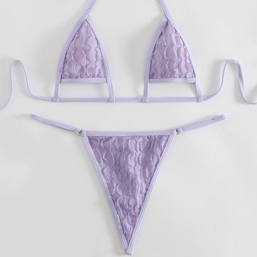 Sexy Light Purple Petal Effect Thong Bikini - On sale