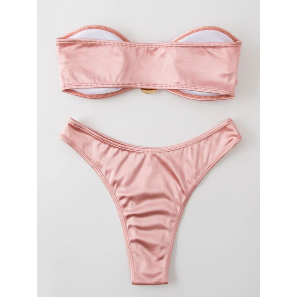 Sexy Low-Waist Bandeau Bikini Set – Solid Color & Padded - On sale