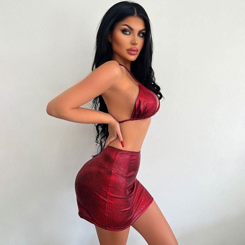 Sexy Metallic Snake Print Brazilian Bikini Set - On sale