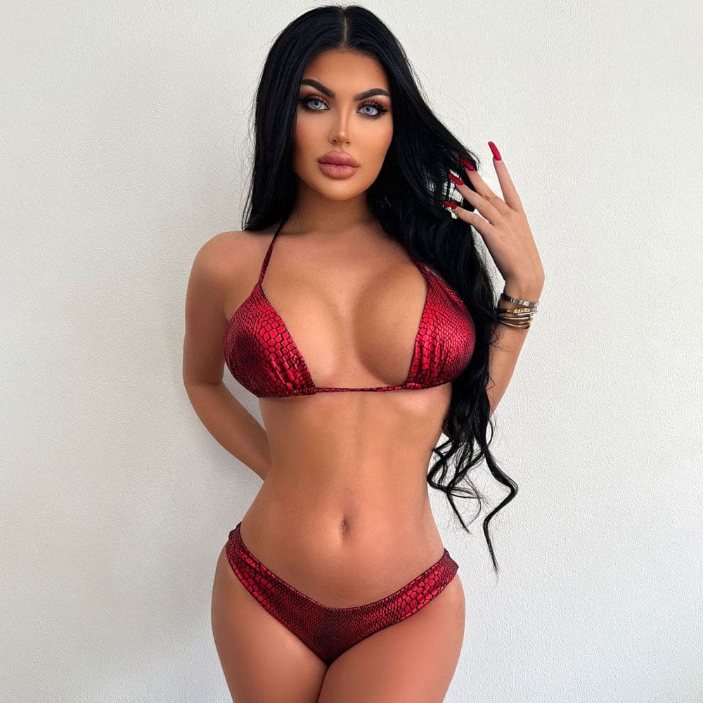 Sexy Metallic Snake Print Brazilian Bikini Set - On sale