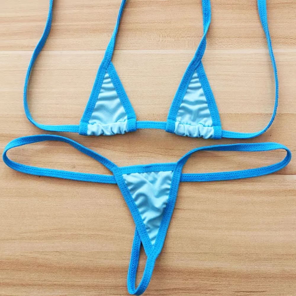 Sexy Micro Bikini Set – Halter Neck Two‑Piece Swimwear - lake blue / One Size On sale
