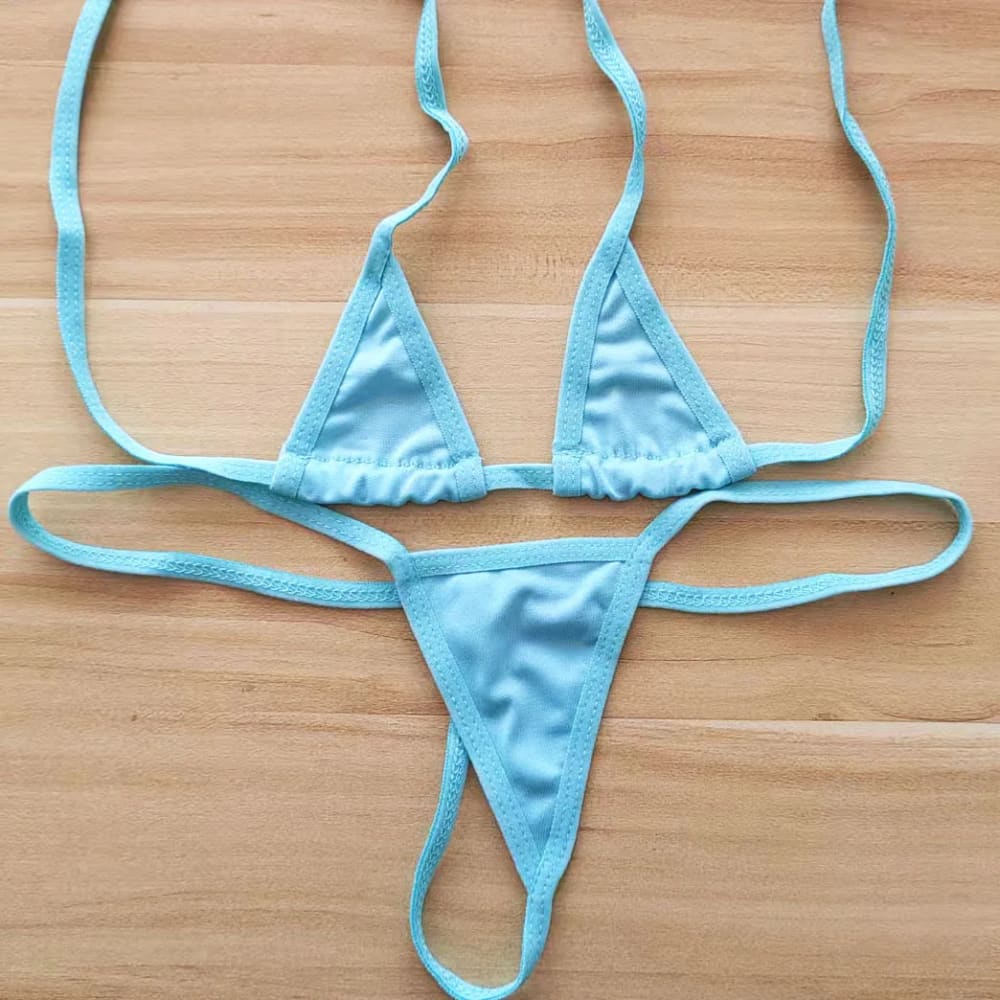 Sexy Micro Bikini Set – Halter Neck Two‑Piece Swimwear - light blue / One Size On sale